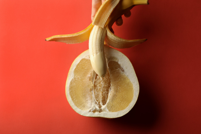 Banana in halved fruit